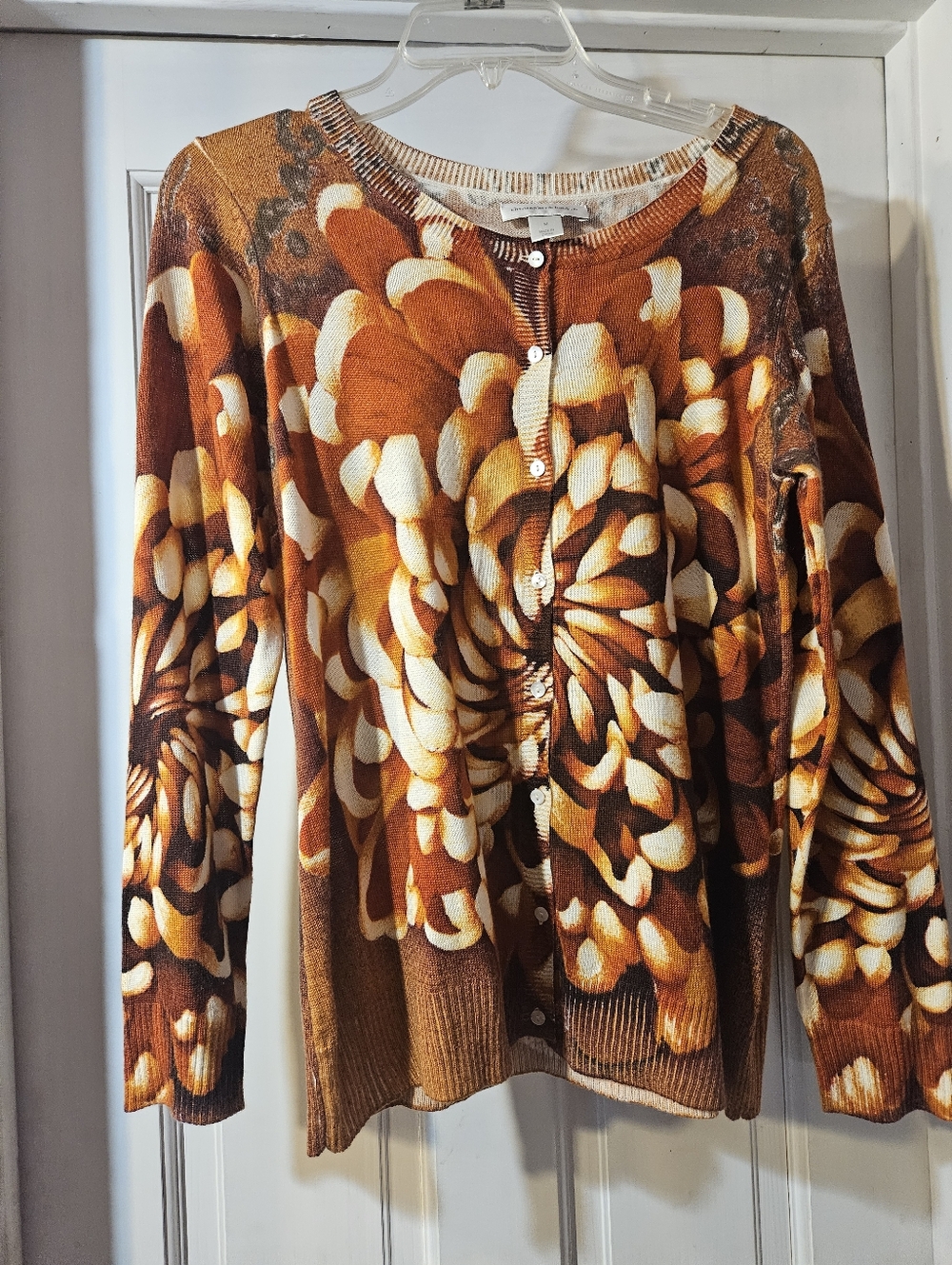Womens Christopher & Banks Floral Button-Front Cardigan Sweater - Rust Multi